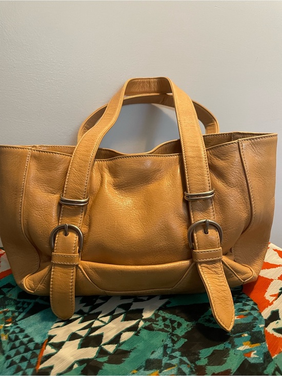 Christopher Kon Handbags - Christopher Kon Women's Tan Leather Shoulder Tote with Buckle Strap Detail